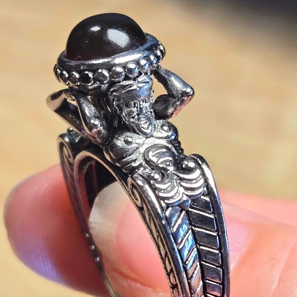 Size 10 Mermaid Sea Red Stone Platinum Ring – Baroque Atlas Deity Design - Picture 3 of 4